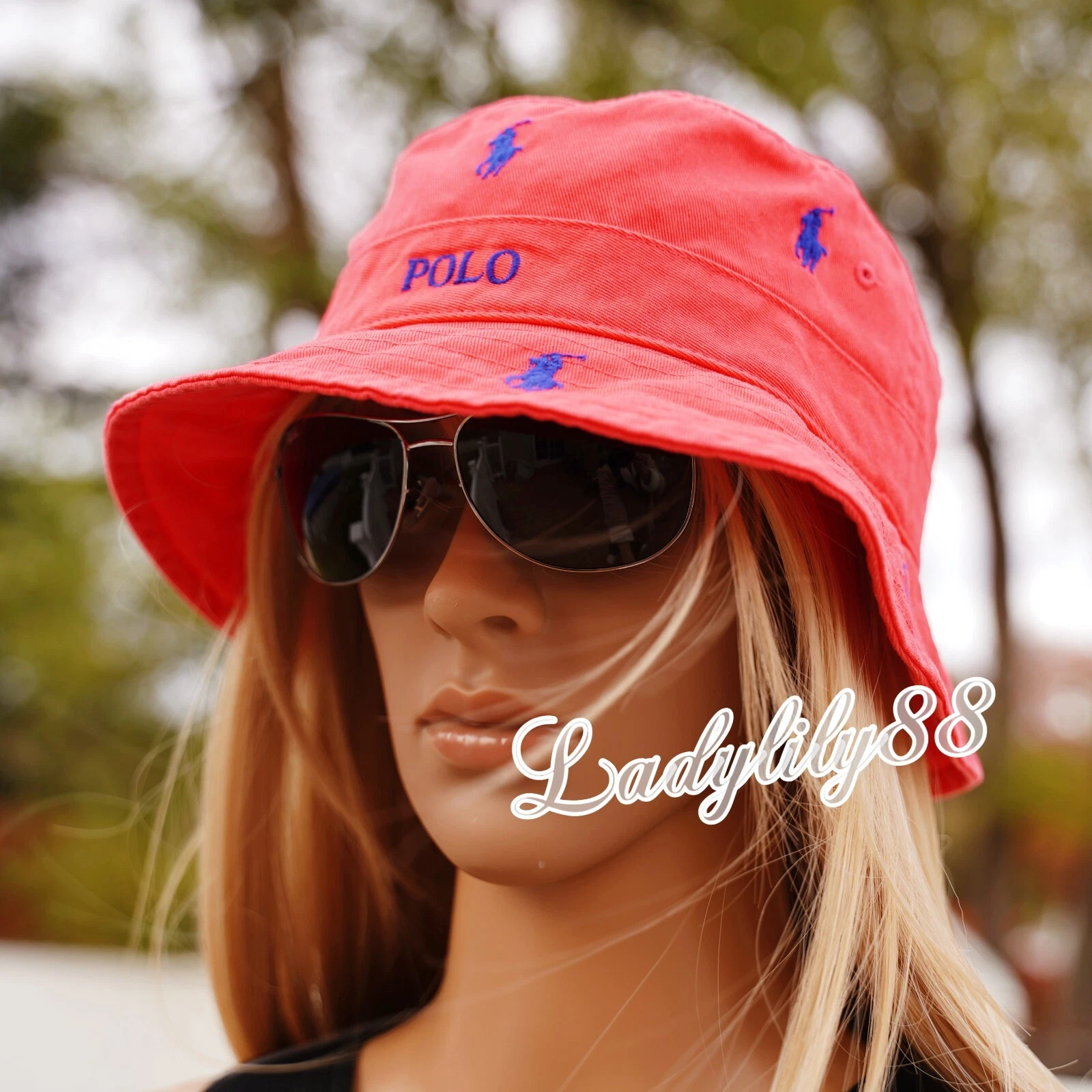 NWT Polo Ralph Lauren Multi Pony Safari Bucket Hat Cap Yellow Blue Ponies