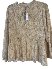 Philosophy Blouse Women’s 3XL Long Sleeve Ivory And Brown Color Lined NWT