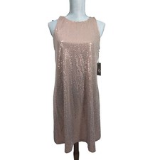 Vince Camuto Sequin Dress Womens M Rose Gold Sleeveless Keyhole Back Above Knee