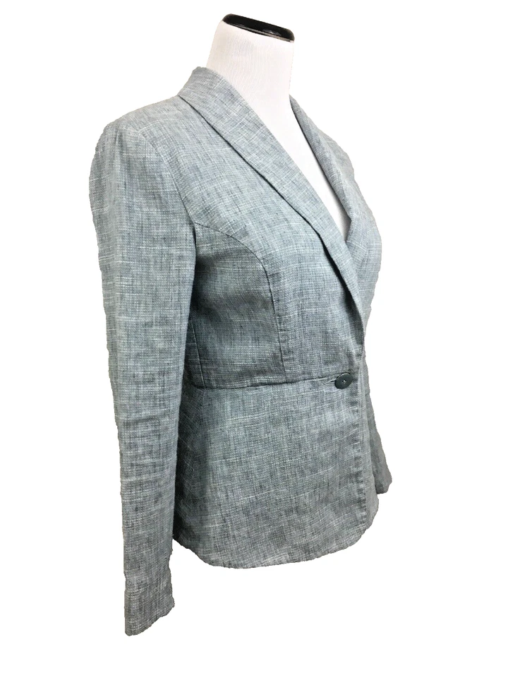 Blazer CAbi Mezcla de Lino Azul Beachwalk Estilo Cambray 215 Talla 2 Foto 2 de 4