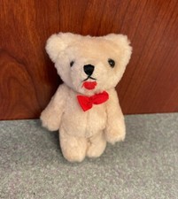 Vintage Jointed Poseable Mini 3.5" Plush Teddy Bear Red Tongue Bow Tie Little