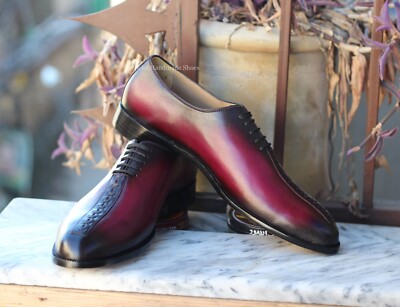 Bespoke Men's Handmade Purple, Black Leather Oxford Lace Up Formal Wear  Shoes | eBay