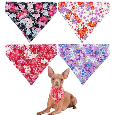 4 Pack Small Dog Bandanas Slide on Collar Set Washable Cherry Blossoms Puppie...