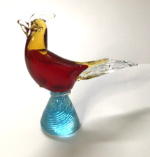 VINTAGE ITALIAN MURANO GLASS ROOSTER - RED WITH BLUE SWIREL BASE
