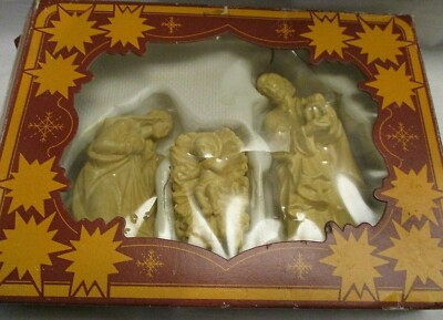 Germany Nativity Set 3 pc Holy Family Vtg Resin Plastic Weihnachten Xmas Box