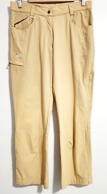 Lowe Alpine Long Trek Pants Women Sz 14 Cream Straight Button Zip Pockets Nylon