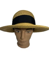 Scala Paper Sun Hat Natural with Black Trim Beach Golf Garden Cap