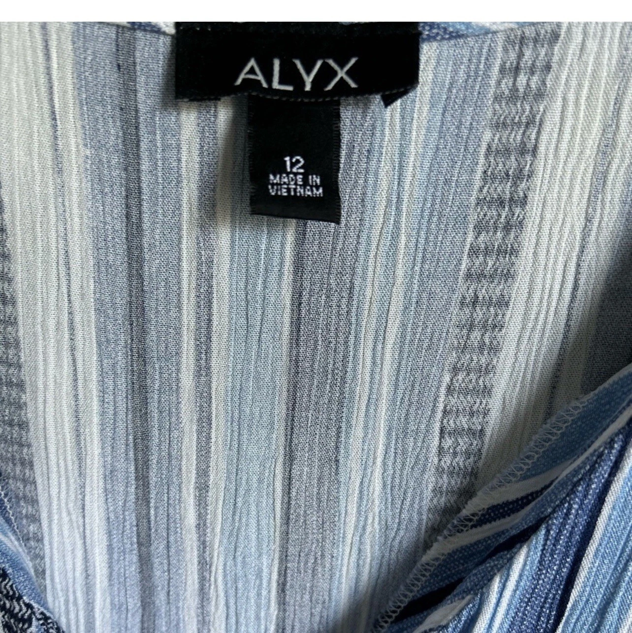Abito a righe maxi manica flutter vita abbottonata cintura blu bianco ALYX taglia 12 o