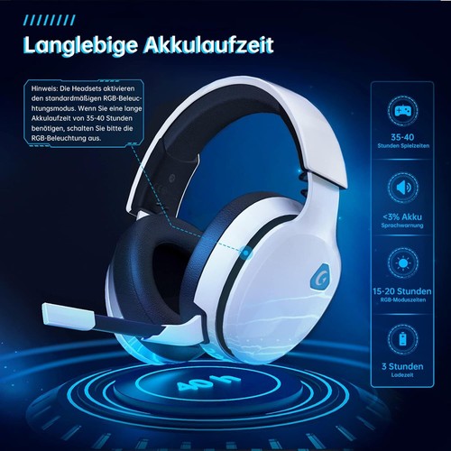 2,4 GHz Wireless Gaming Headset für PC, PS4, PS5, Mac, Switch, Bluetooth - Bild 5 von 12