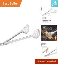 12-Inch Polished Stainless Steel Tongs with Locking Mechanism for Grilling