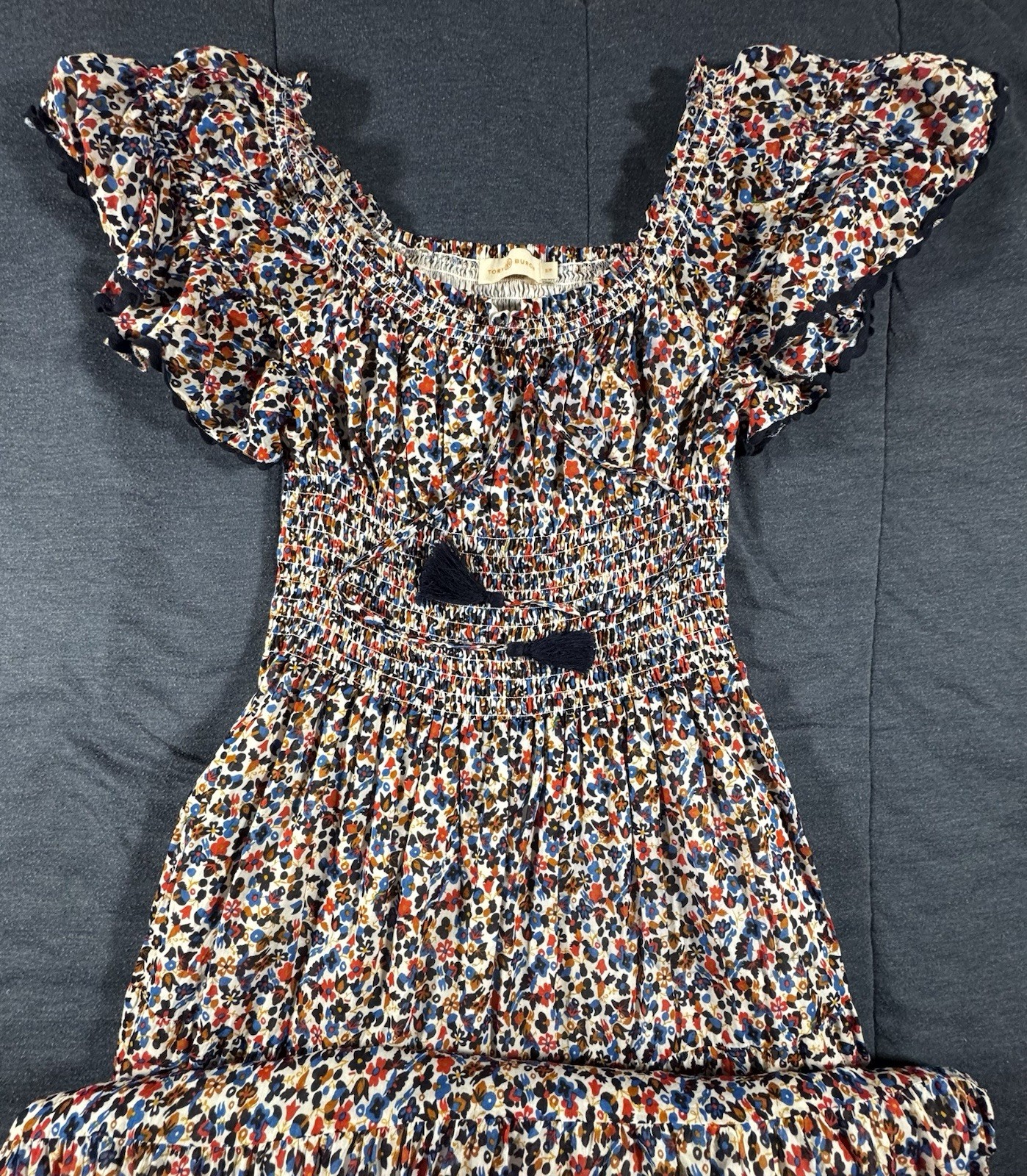 New Tory Burch Wildflower Off Shoulder Smocked Floral Boho Midi Dress S/P $498 thumbnail 14