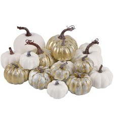 16 PCS Gold White Pumpkins Artificial Foam Harvest Autumn Table Decor
