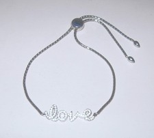 LOVE SCROLL ADJUSTABLE FRIENDSHIP BRACELET STERLING SILVER DIAMONIQUE TENNIS QVC