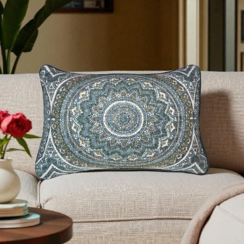Artistic Accents Throw/ Lumbar Pillow Boho Hippie Multicolor Blue Mandala Beaded