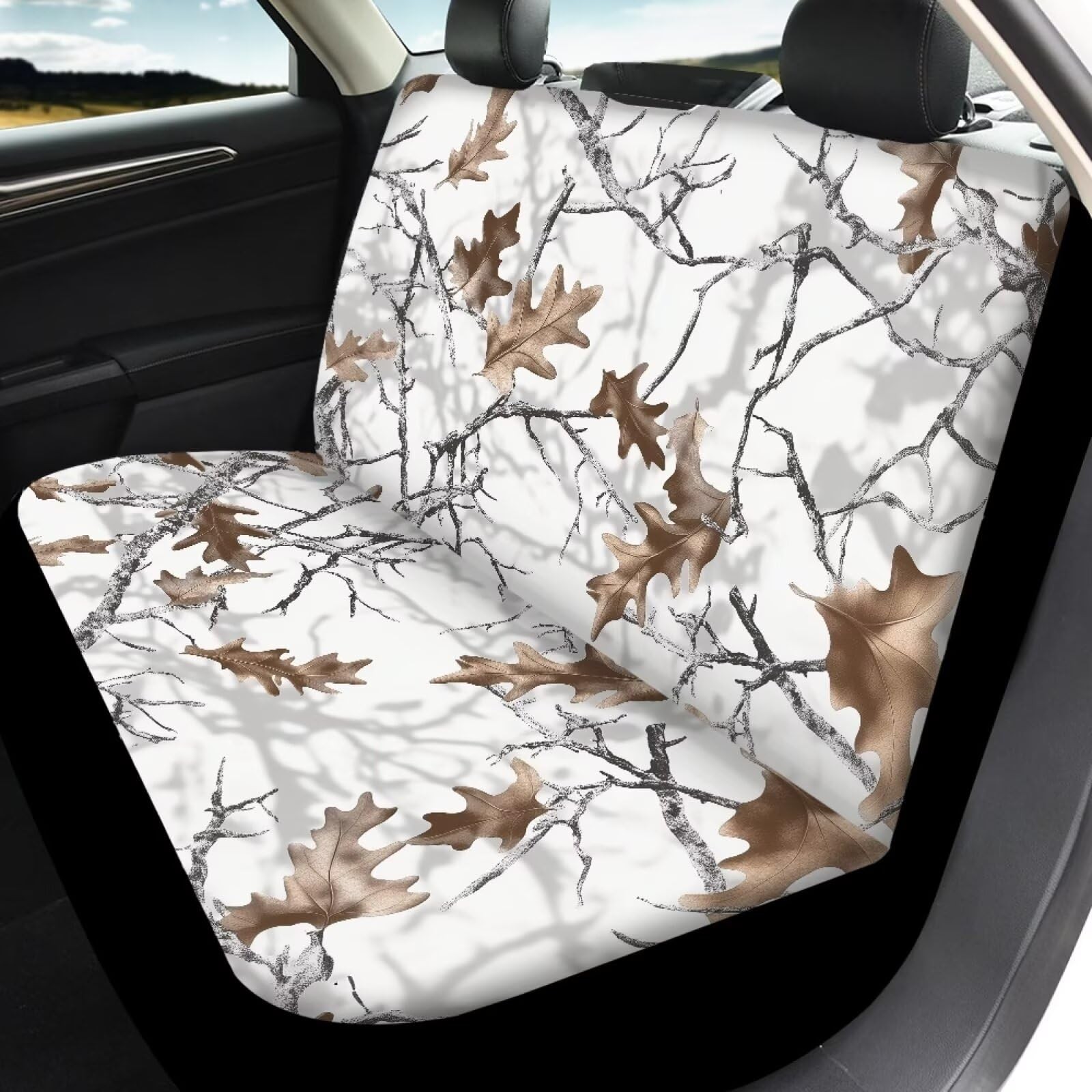 White Hunting Camo Forest Car Seat Cover Set Universal Fit Front & Rear Seat ...