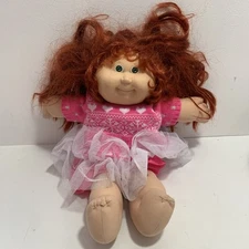 Cabbage Patch Doll Red Hair Green Eyes Pink Dress Dimples 1978, 1982