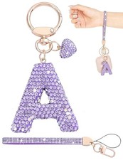 Initial Keychain for Women Girls,Bling Letter Key chain Initial with A-purple