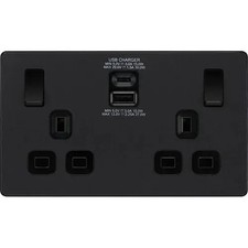BG Evolve Matt Black Screwless USB Double Socket Type A+C PCDMB22UAC30B