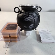 Halloween Black Cauldron Electric Wall Outlet Wax Warmer + 2 Harvest Spice Scent