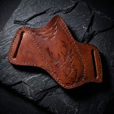 SHARD Tactical Scout Carry EDC Knife Sheath Brown Leather Tooled Stag Bushcraft