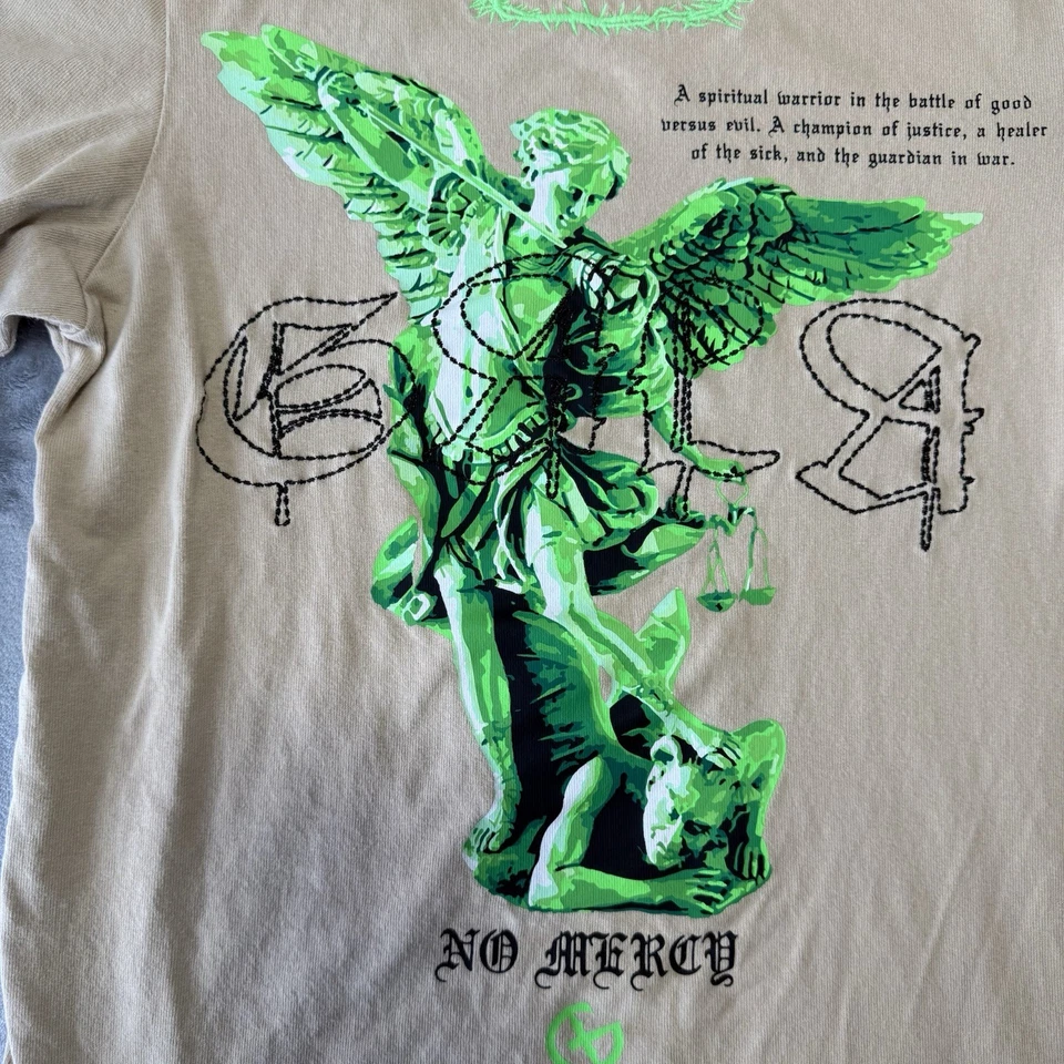 No Mercy T Shirt Tan Short Sleeve Men's Size Small Graphic Logo Crew Neck - Image 3 of 4