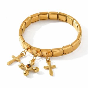 Authentic Gold Plated Cross Moon Heart Shape Stainless Steel Vintage Style Charm Bracelet