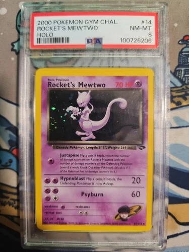 2000 WOTC POKEMON GYM CHALLENGE ROCKET'S MEWTWO # 14/132 HOLO PSA 8 Swirl
