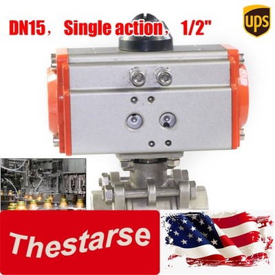 1/2'' 3-Piece Pneumatic Air Actuated Ball Valve Single Acting Spring Return US
