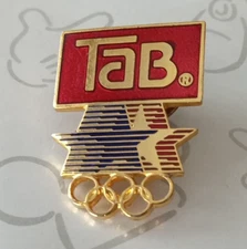 Tab Coca Cola LA Olympics Stars Olympic Rings Lapel Pin Enamel Vintage