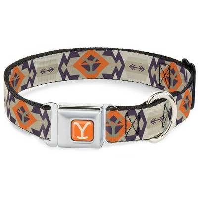 Dog Collar YSL-Yellowstone Y Logo Full Color Orange/Beige Yellowstone Y Logo Nat