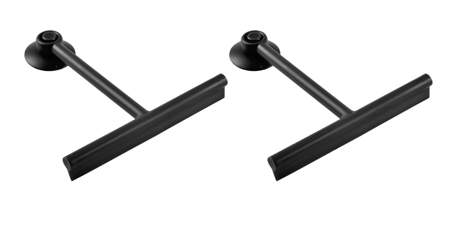Shower Squeegee Set of 2 Black Durable Plastic 24x8x8cm Suction Cup Storage Hook