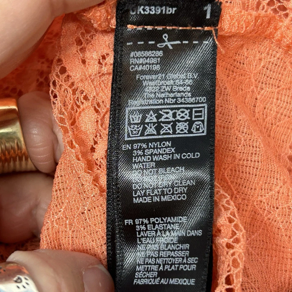 Top transparente de encaje FOREVER 21 talla S/P Y2K coral naranja para mujer junior manga corta Foto 3 de 4