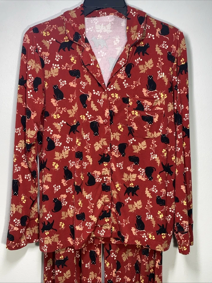 Conjunto de pijama para mujer con estampado de gato negro talla pequeña cómodo Halloween amante de gatos gatito maullido Foto 4 de 4