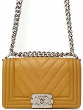 CHANEL Boy Chanel V-Stitch Small Handbag A67085 Brown Gray Leather #T144