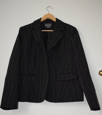 Adagio Womens Black Pinstripe Blazer