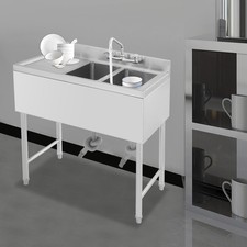 Stainless Steel Sink Commercial Sink Set Free Standing Doublle-Bowl Kitchen Sink