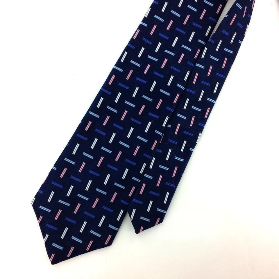 Gravata Turnbull & Asser Inglaterra gravata rosa cinza barras geométricas azul marinho luxo L3 nova - Imagem 4 de 4