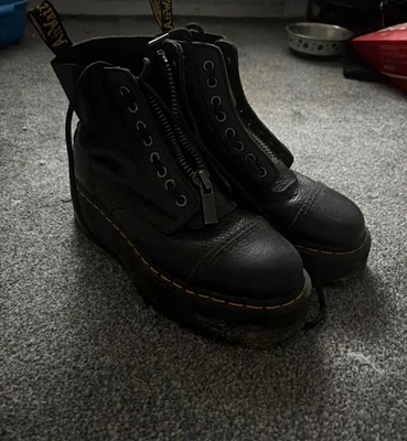 Dr. Martens Sinclair Hi Max Black Leather Platform Lace-Up Zip Boots UK 4