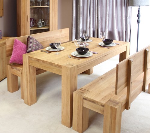 Palma solid chunky oak dining room furniture dining table and benches set