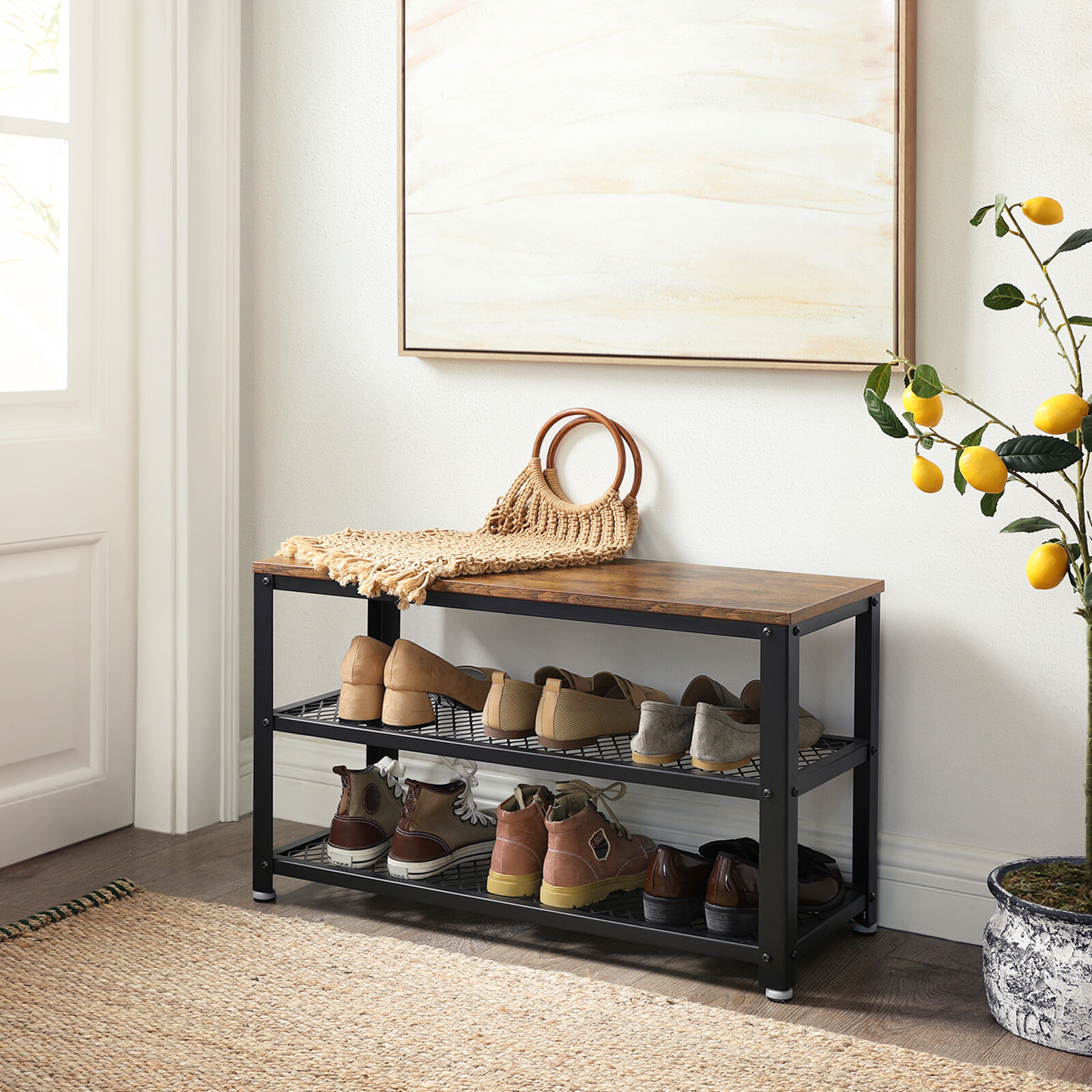Vintage Shoe Rack Storage Shoe Bench With Seat With Shelves Shoes ...
