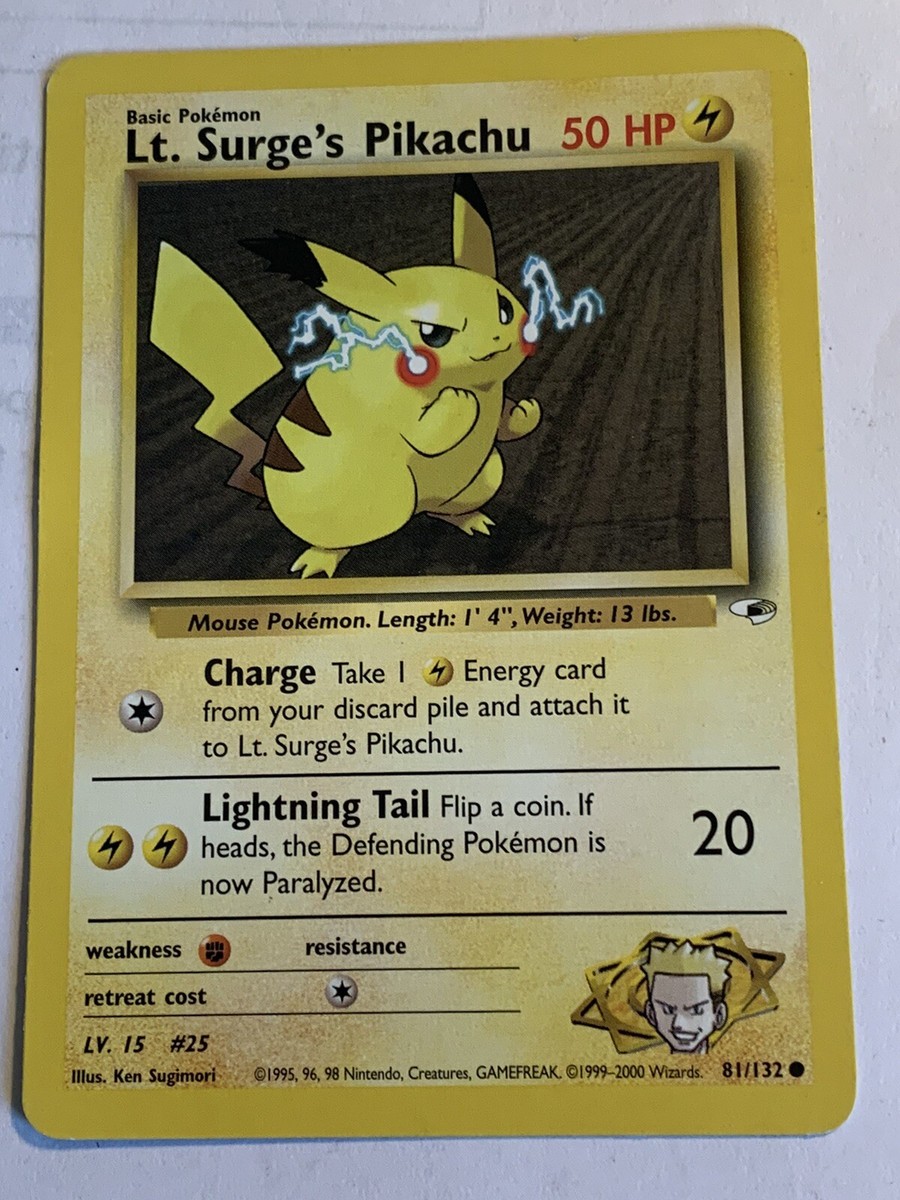 lt surge's pikachu pokemon card Pokemon Lt. Surge's Pikachu 81/132 Gym Heroes ( Great Looking Card )