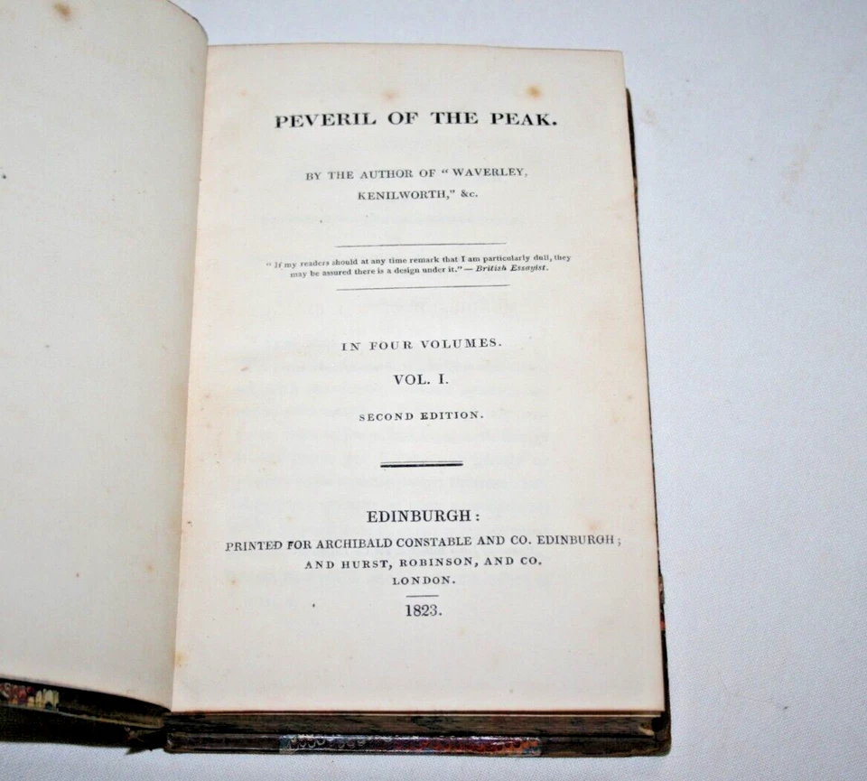 1822 4 Vol PEVERIL OF THE PEAK Walter Scott SECOND ED Waverly Novels LEATHER - Image 3 of 4