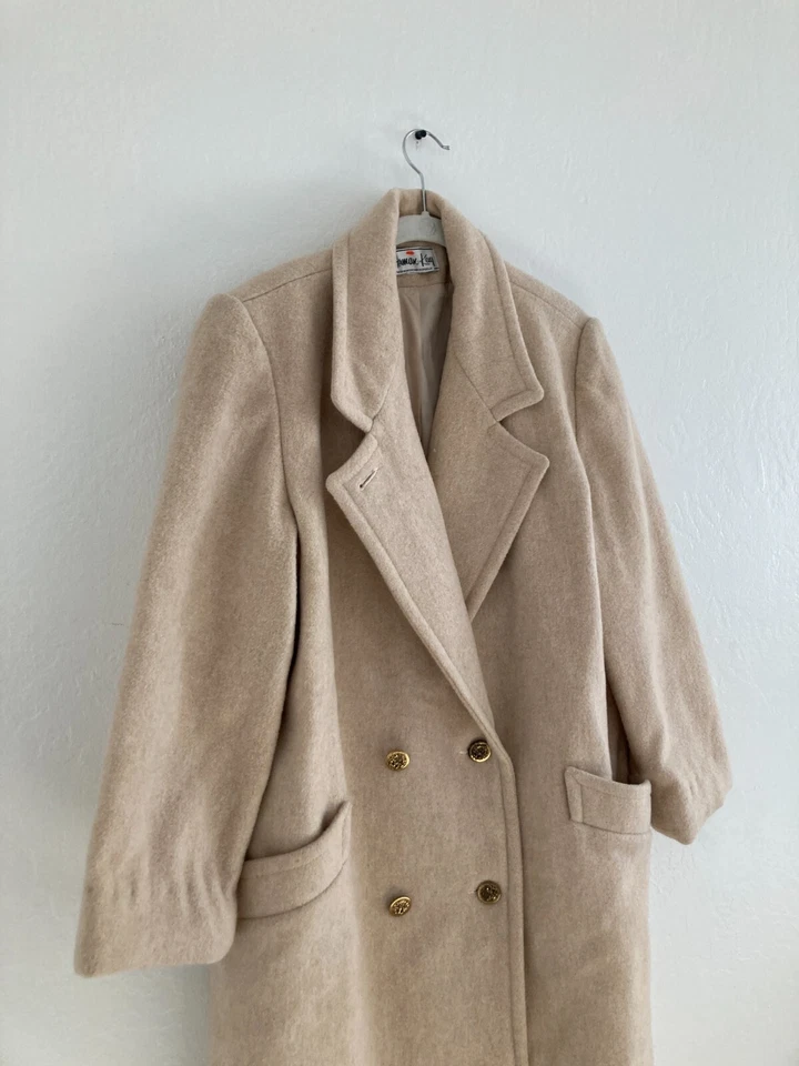 Abrigo De Colección Herman Kay Lana Guisante Doble Pecho Camel Academia Sofisticado Foto 3 de 4