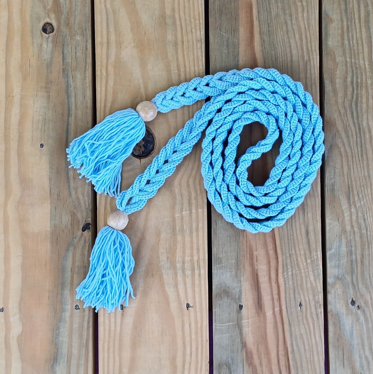 Crochet Rope Wrap Belt, Women Twisted Beaded Tassel Braided  display picture 1