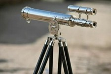 18" Inch Telescope w Wooden Tripod Stand Unique Designer Floor Standing Brass