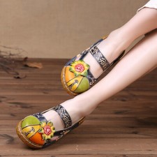 Women's Genuine Leather Shoes Sandals Flower Slipper Breathable Comfort Ethnic