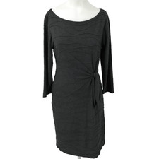 Sharagano Bodycon Knit Dress Size 4 3/4 Length Sleeve Asymmetrical Gray Wrap