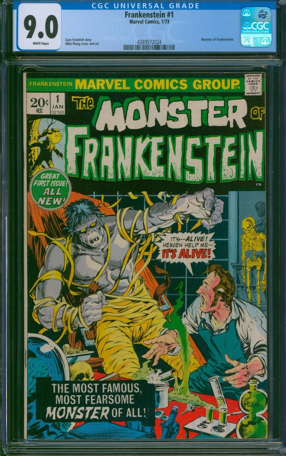 Monster of Frankenstein #1 CGC 9.0 VF/NM Wp Marvel 1973 Mike Ploog Cover & Art