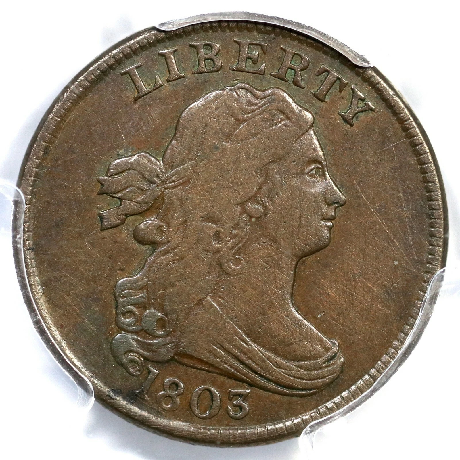 1803 C-2 R-4 PCGS XF Details Draped Bust Half Cent Coin 1/2c Ex: MCC