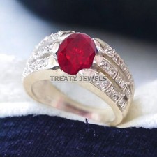 Ruby Oval Cut Gemstone With 14K Solid White Gold Ring For Men's A526